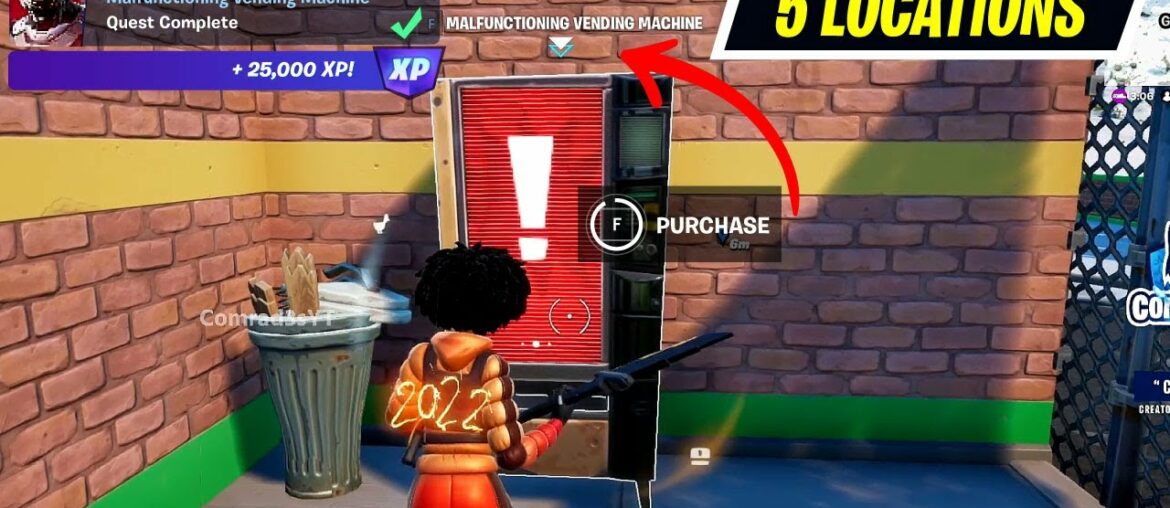 Purchase a random item from a Malfunctioning Vending Machine Fortnite Locations