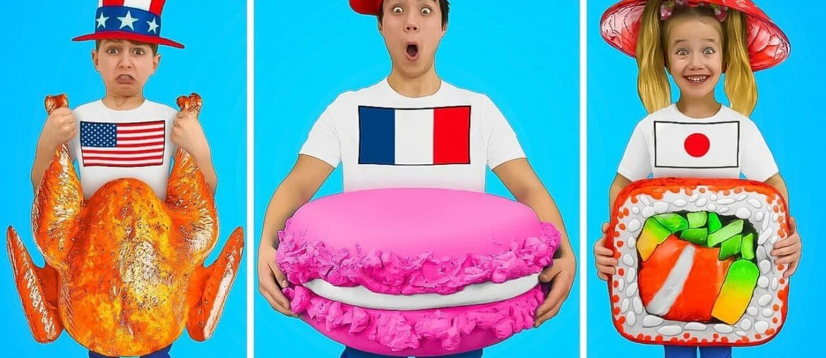 Slava and Yarik play food around the world challenge with cooking