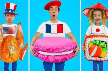 Slava and Yarik play food around the world challenge with cooking