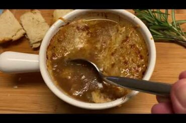 French Onion Soup. English. Simple to make and super flavorful. Try it.