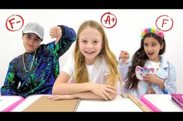 Nastya shows that knowledge at school is the most important thing