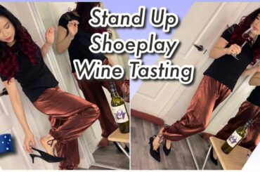 Sling Backs Stand Up Shoeplay Wine Tasting, Bare Feet Legs Model, Australian Shiraz