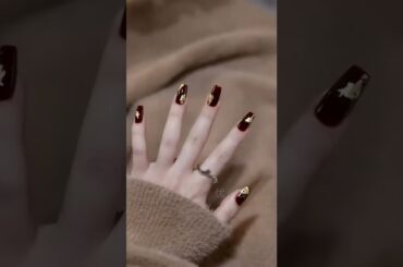 Nail Art (preferred) Jumbo white wine red cherries red nail art ~ with irregular gold foil, #shorts