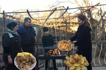 Beatifull Day / Delicious Meet food in the oven / French fries / Bread for tea table