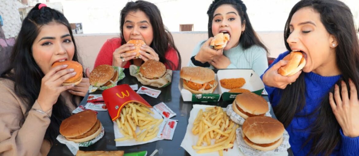 Mcdonald's Vs KFC Menu Eating Challenge | Paneer Burger, Aloo Tikki Burger, French Fries, McPuff etc