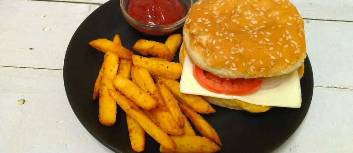 Instant Burger Recipe At Home | Instant French Fries Recipe | KHUSHBOOCOOKS