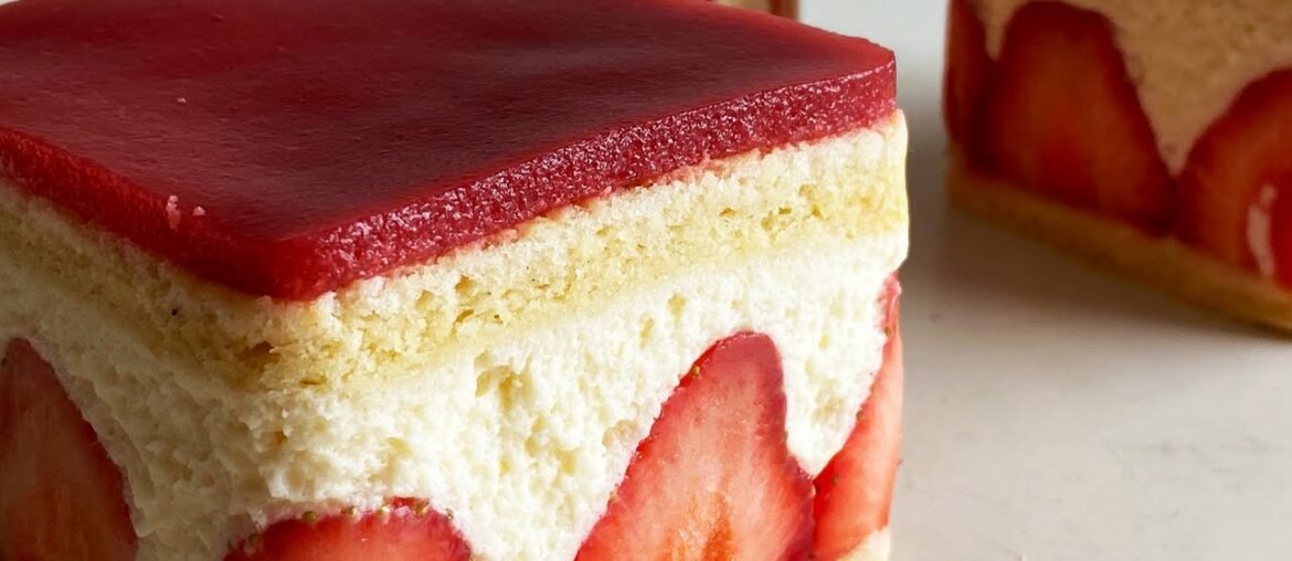 [Recipe] Fraisier | Strawberries, Diplomat Cream, Sponge Cake & Strawberry Jelly | French Recipe