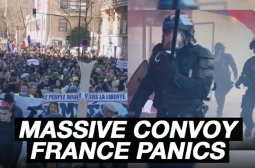 French Police TEARGAS innocent families to stop the CONVOY