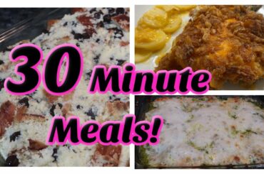 3 30 MINUTE MEALS!  CHEESY PESTO CHICKEN | FRENCH FRIED PORK CHOPS | BREAKFAST CROISSANT BAKE!