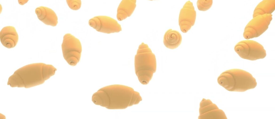 3d render French croissants on white background animation