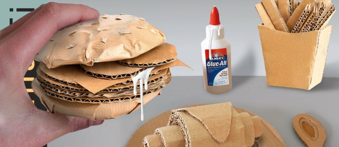 How to make cardboard food!  Amazing DIY Cardboard fast food, hamburger, French fries, croissant and