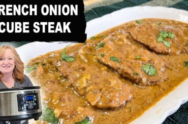 Crockpot FRENCH ONION CUBE STEAK, A Slow Cooker Cube Steak Recipe, Dinner Ideas