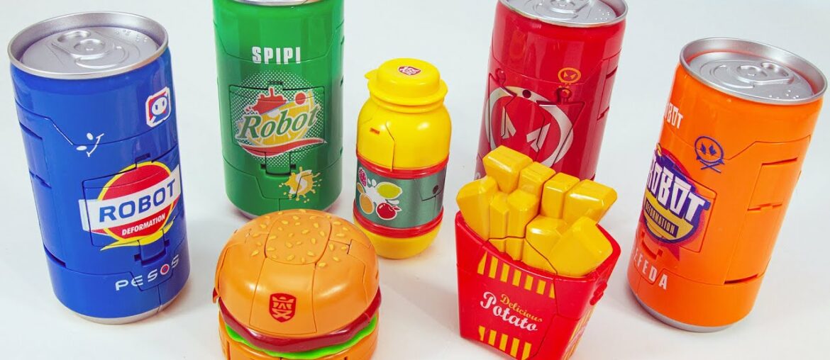 Transformers Defomation Food robot Drink Cans Warrior Burger French fries Transformation Toy Video