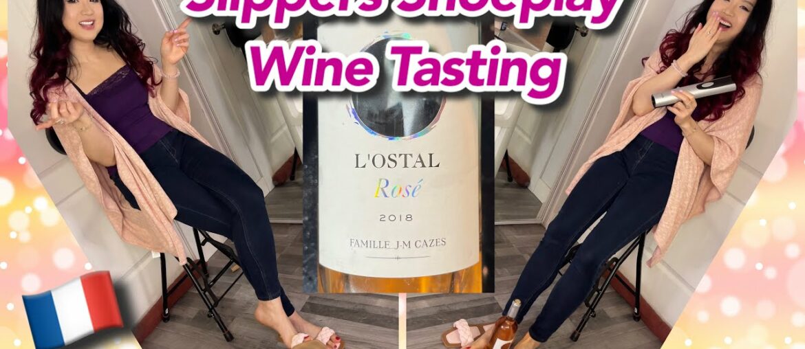 Loud Pink Slippers Shoeplay Wine Tasting, Summer Shoes Sandals Dangle, Legs Feet Model