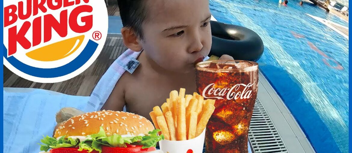 We ordered the best hamburger for kids from Burger King near our swimming pool. Burger for babies. We ordered the best hamburger for kids from Burger King near our swimming pool. Burger for babies.
