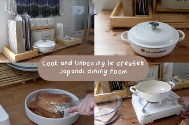 Unboxing and cook le creuset french oven. Japandi dining room. Indonesia