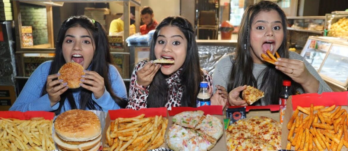 Burger, Pizza, Paneer Kulcha, Peri Peri Fries and Masala Fries Eating Challenge | Food Challenge