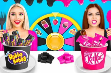 Pink Food VS Black Food Challenge | Eating Only Same Color Food Battle by RATATA BOOM