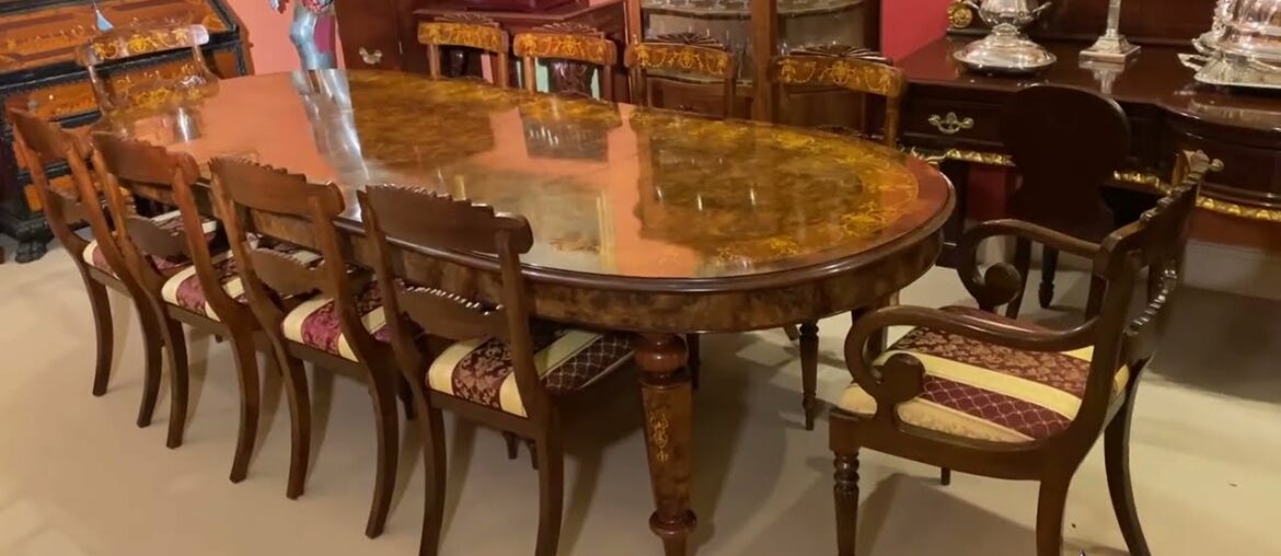 Victorian Style Burr Walnut Marquetry Bespoke Dining Table