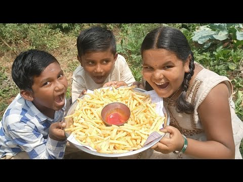 CRISPY FRENCH FRIES | French fries recipe | Homemade Potato frenchfries | Crazy village kids cooking CRISPY FRENCH FRIES | French fries recipe | Homemade Potato frenchfries | Crazy village kids cooking