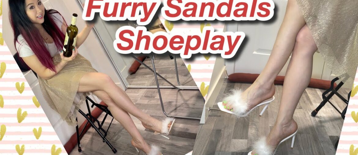 Sexy Furry Sandals Shoeplay Dangle Wine Tasting, Bare Legs Feet Babe Model Heels Slippers Stilettos Sexy Furry Sandals Shoeplay Dangle Wine Tasting, Bare Legs Feet Babe Model Heels Slippers Stilettos