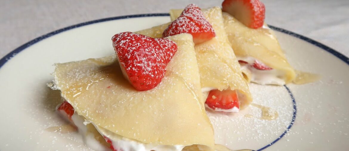French Crepes Recipe | Easy at home with cream fillings recipe | Crepes with cream & fruits