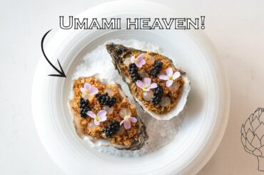 Oyster with a dashi beurre blanc & chicken skin | Fine dining oyster dish