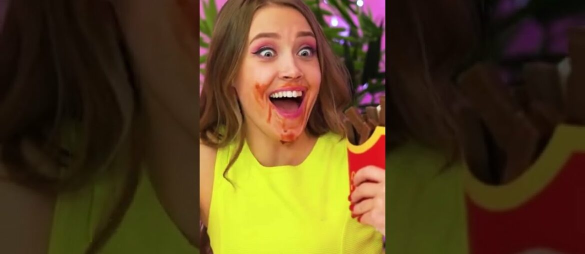 WOW! CHOCOLATE FRENCH FRIES! REAL FOOD VS CHOCOLATE FOOD CHALLENGE #Shorts