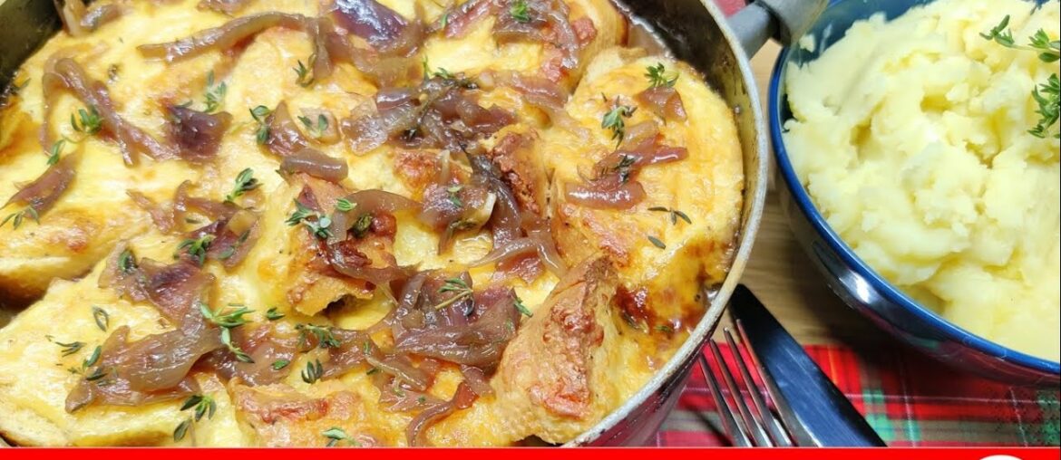 French Onion Beef Stew with Gruyere Gratin