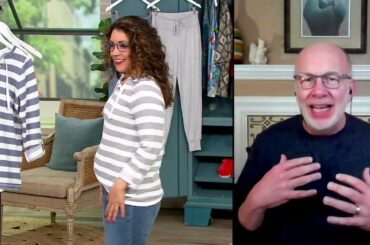 Denim & Co. Striped Textured French Terry Lace Front Top on QVC