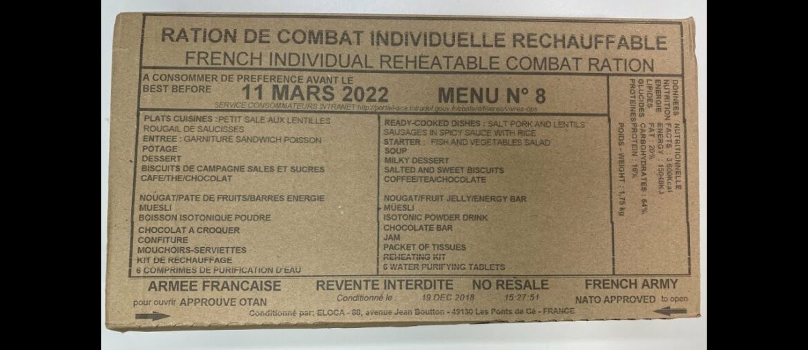 2022 French Ration De Combat Individuelle Rechauffable (RCIR): Menu 8 (Unboxing) (CC) 2022 French Ration De Combat Individuelle Rechauffable (RCIR): Menu 8 (Unboxing) (CC)