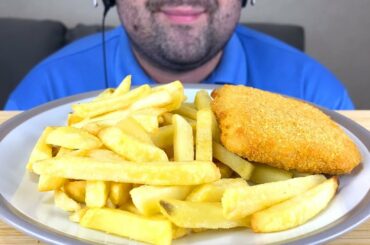 ASMR MUKBANG FRIED CHICKEN WITH CHEESE AND HAM & FRENCH FRIES (EATING SOUNDS) EATING SHOW