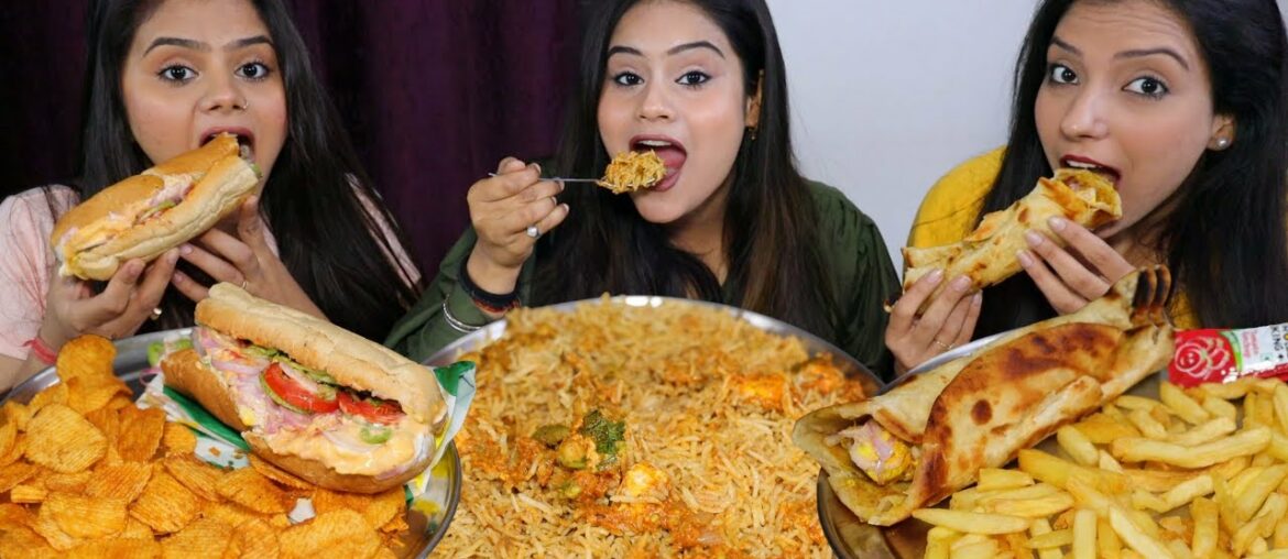 Chole Paneer Rice, Paneer Roll, French Fries, Subway Sub and Lays Eating Challenge | Food Challenge Chole Paneer Rice, Paneer Roll, French Fries, Subway Sub and Lays Eating Challenge | Food Challenge