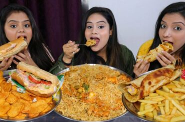 Chole Paneer Rice, Paneer Roll, French Fries, Subway Sub and Lays Eating Challenge | Food Challenge