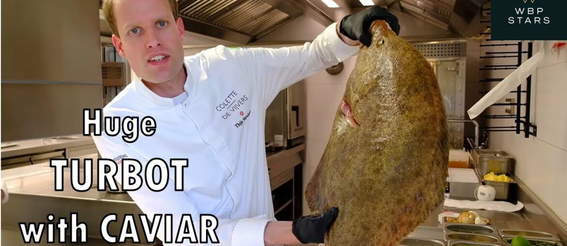 Delicious huge turbot, caviar & sour cream at Michelin star restaurant Colette De Vijvers, Averbode