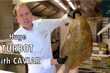 Delicious huge turbot, caviar & sour cream at Michelin star restaurant Colette De Vijvers, Averbode