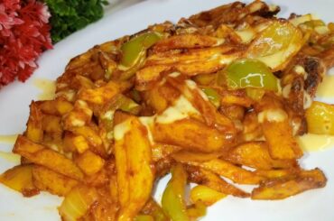 Crispy Masala Fries With Red Sauce And Vegetables | French Fries Recipe | Recipe By Yummyistic