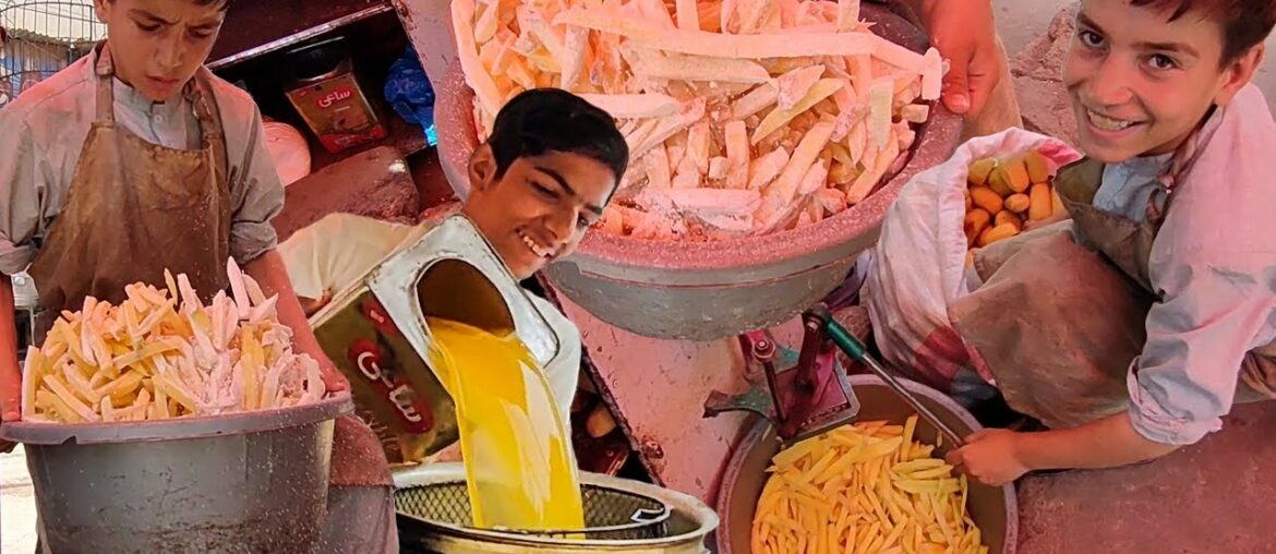Hardworking Little Afghani Kids Selling French Fries | Street Food Potato Fried Chips Makers