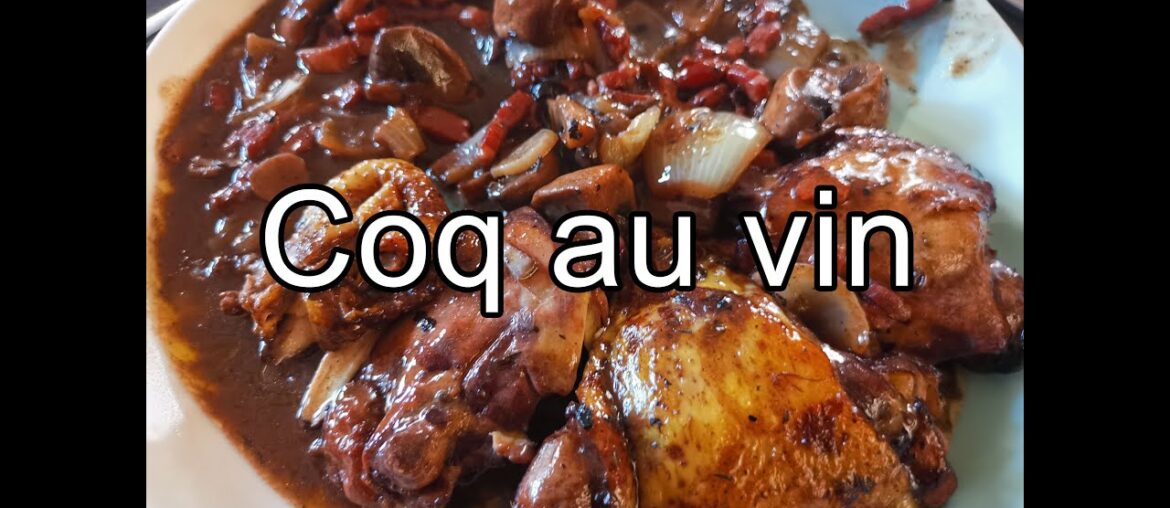 coq au vin - french style Forestier chicken in red wine sauce