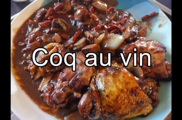 coq au vin - french style Forestier chicken in red wine sauce