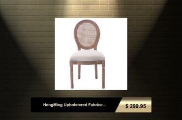 HengMing Upholstered Fabrice With Rattan Back French Dining Chair with rubber legs,Set of 2,Beige
