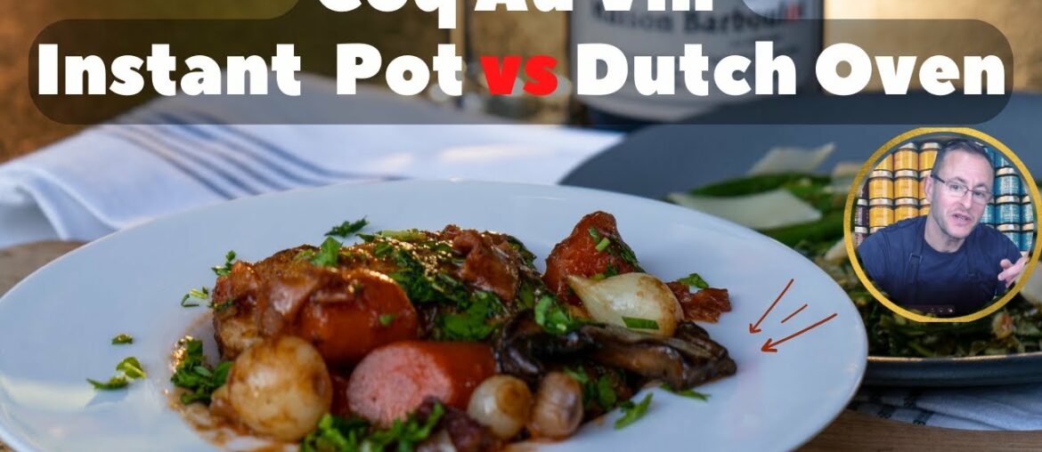 Coq Au Vin Recipe in Instant Pot vs Dutch Oven inspired by Julia Child. Chicken in wine for beginner Coq Au Vin Recipe in Instant Pot vs Dutch Oven inspired by Julia Child. Chicken in wine for beginner