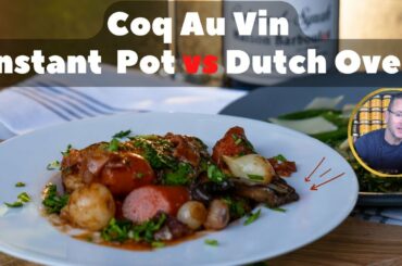Coq Au Vin Recipe in Instant Pot vs Dutch Oven inspired by Julia Child. Chicken in wine for beginner