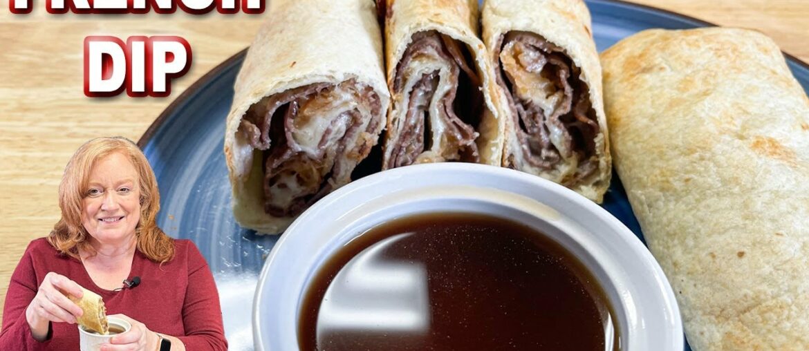 FRENCH DIP Baked TORTILLA WRAP with Au Jus Dipping Sauce FRENCH DIP Baked TORTILLA WRAP with Au Jus Dipping Sauce