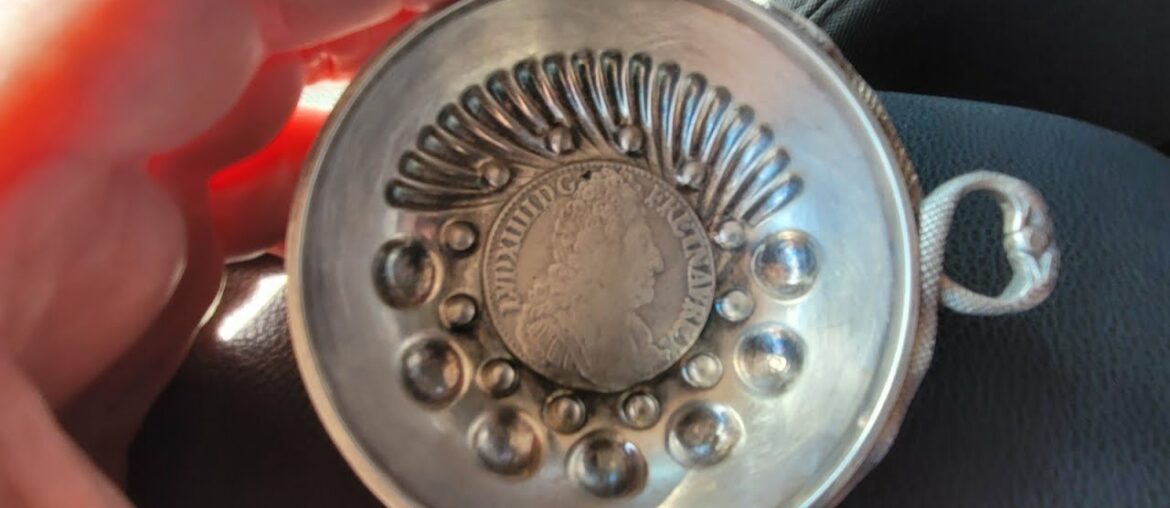 THRIFTED 312 YEARS OLD! Antique 1710 Louis XIV Coin Inlaid French Silver Winemaker Taster & Purses!