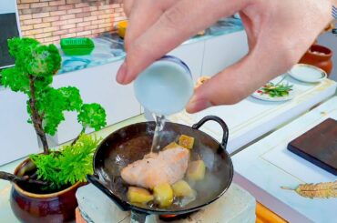 Amazing Mini Oven Roasted Chicken Breast With French Fries / Tasty Chicken Breast Recipe / ASMR Food