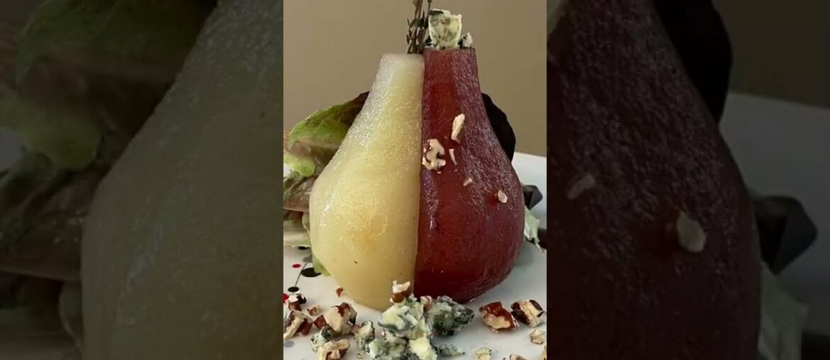 Pan Sauces that Pop! Plating the Poached Pear Appetizer with a red wine reduction