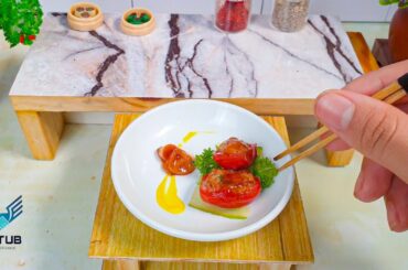 Homemade Miniature Tomato Stuffed with Minced Meat with Garlic Sauce Recipe / ASMR Miniature Food