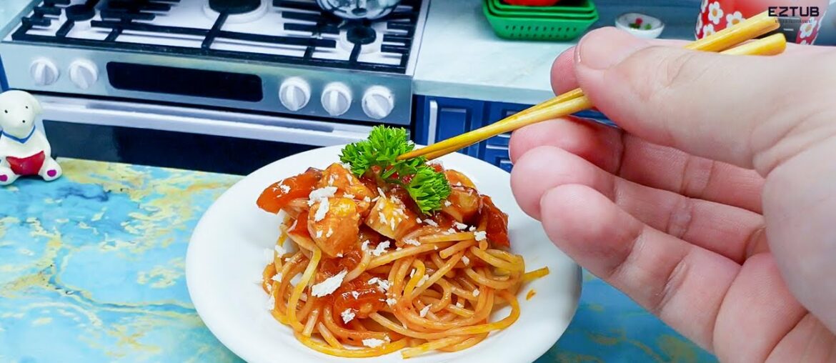 Step by Step Miniature Spaghetti with Chicken Tomato Sauce Recipe / Miniature Food Cooking Step by Step Miniature Spaghetti with Chicken Tomato Sauce Recipe / Miniature Food Cooking