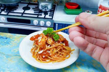 Step by Step Miniature Spaghetti with Chicken Tomato Sauce Recipe / Miniature Food Cooking